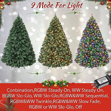 7.5FT Christmas Artificial Pencil Tree with Dual-Color LED Light, PVC, Mixed Flocked Pencil Tree