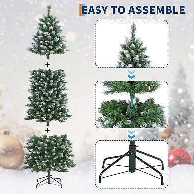 7.5FT Christmas Artificial Pencil Tree with Dual-Color LED Light, PVC, Mixed Flocked Pencil Tree
