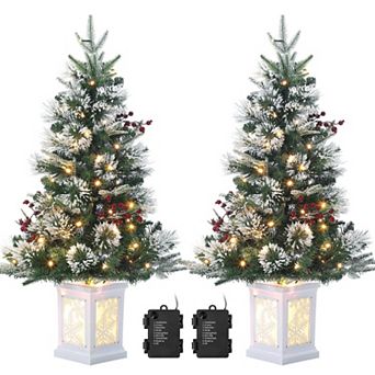 2 pc 3 FT Christmas Tree, Pre-Lit Christmas Tree with Snow Flocked Design, 78 Warm White LED Lights