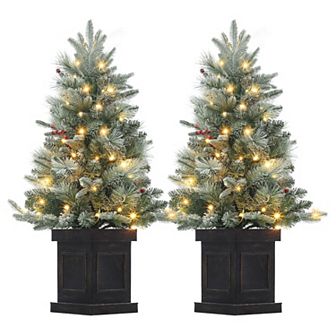3ft Mini Prelit Premium Snow Flocked Artificial Christmas Tree, Pre-lit Xmas Pine Tree