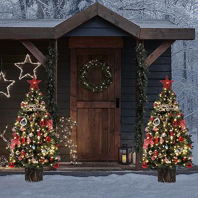 2 pcs 4.5 Ft Artificial Fiber Optic Christmas Tree, 300 Led Lights, 8 Lighting Modes