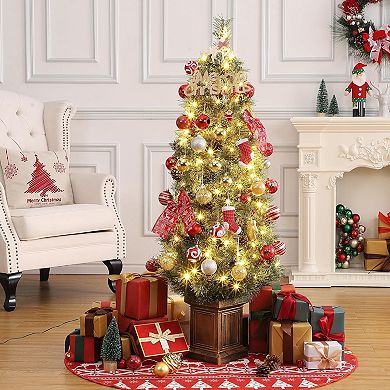 2pcs Artificial Christmas Tree, 4.5ft Pre-Lit Potted Snow Flocked Tree with 108 Warm White Lights
