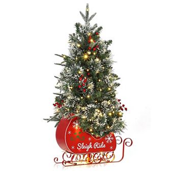Pre-Lit 3ft Christmas Tree with Led Lights with Realistic Spruce Tips & Sleigh Base