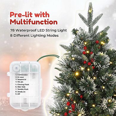 Pre-Lit 3ft Christmas Tree with Led Lights with Realistic Spruce Tips & Sleigh Base