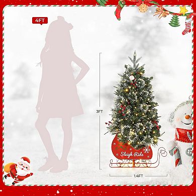 Pre-Lit 3ft Christmas Tree with Led Lights with Realistic Spruce Tips & Sleigh Base