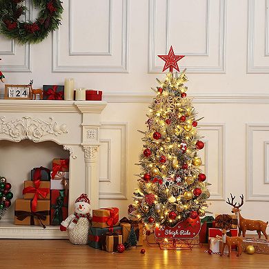 2pcs 4.5 Ft Pre-Lit Artificial Christmas Tree, 200 Warm White Led Lights, Sleigh Ride Base