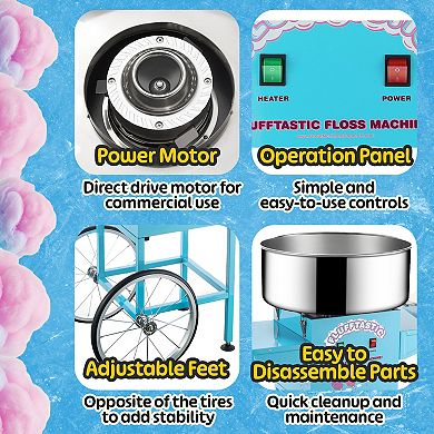 Flufftastic 1000W Blue Cotton Candy Machine with Cart by Great Northern Popcorn