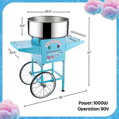 Flufftastic 1000W Blue Cotton Candy Machine with Cart by Great Northern Popcorn