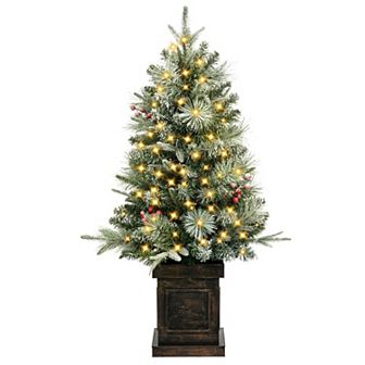 3ft Mini Prelit Premium Snow Flocked Artificial Christmas Tree, Pre-lit Xmas Pine Tree