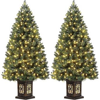 2 pc 4.5 FT Artificial Fiber Optic Christmas Tree, Pre-Lit Christmas Tree with 300 LED Lights