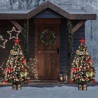 2 pcs 4.5 FT Artificial Fiber Optic Christmas Tree, Pre-Lit Christmas Tree with 300 LED Lights