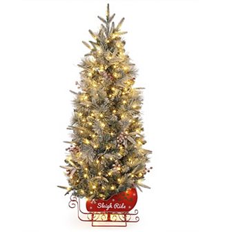 4.5 Ft Pre-Lit Artificial Christmas Tree, 200 Warm White Led Lights, Sleigh Ride Base