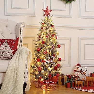 4.5 Ft Pre-Lit Artificial Christmas Tree, 200 Warm White Led Lights, Sleigh Ride Base