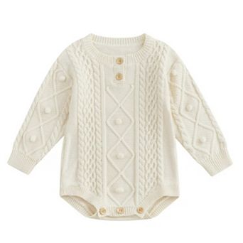 Baby Girls Boys Cream Knit Pom-Pom Romper
