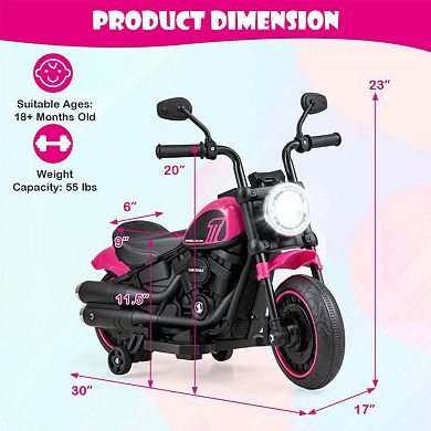 Kids Electric Motorcycle With Training Wheels & Led Headlights