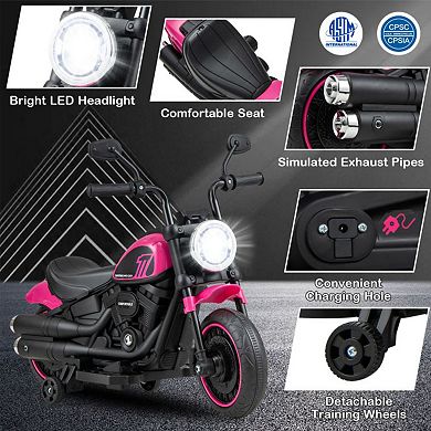 Kids Electric Motorcycle With Training Wheels & Led Headlights