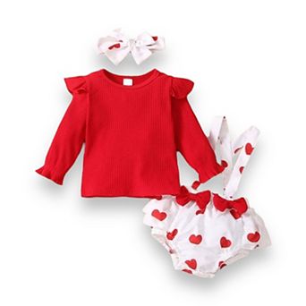 Baby Girls Red Ribbed Top with Heart Jumper