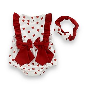 Baby Girls Heart Print Romper with Headband