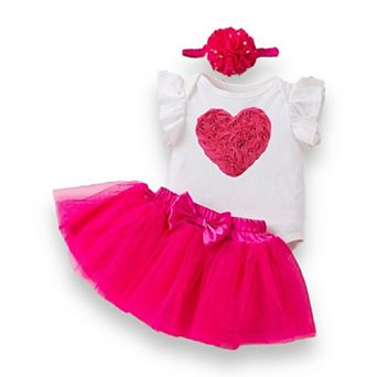 Baby Girls Hot Pink Heart Bodysuit with Skirt