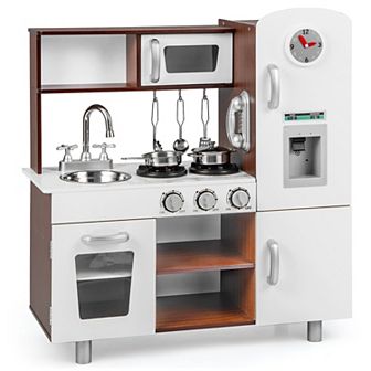 Kids Kitchen Playset With Realistic Sounds And Lights-brown & White