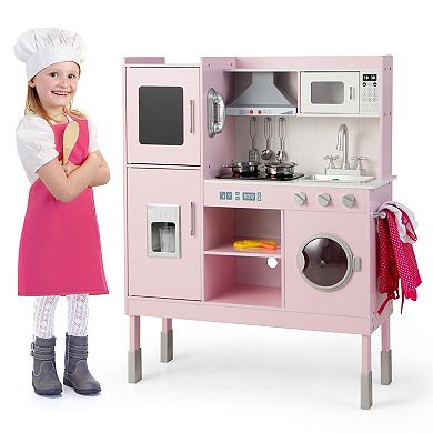 Pretend Play Kitchen For Kids With 16 Pieces Accessories