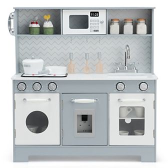 Wooden Kitchen Pretend Play Toy For Kids With Realistic Light And Sound