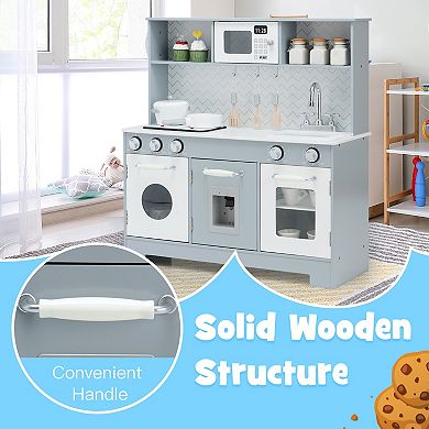 Wooden Play Kitchen for Kids with Realistic Light and Sound