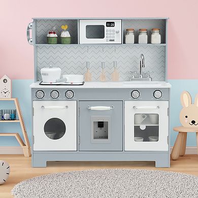 Wooden Play Kitchen for Kids with Realistic Light and Sound
