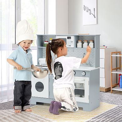 Wooden Play Kitchen for Kids with Realistic Light and Sound