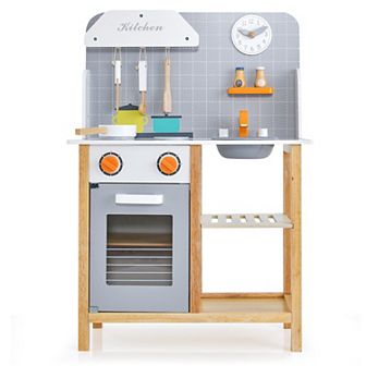 Wooden Toddler Pretend Kitchen Set With Cookware Accessories For Boys And Girls
