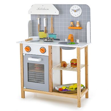 Wooden Toddler Pretend Kitchen Set With Cookware Accessories For Boys And Girls