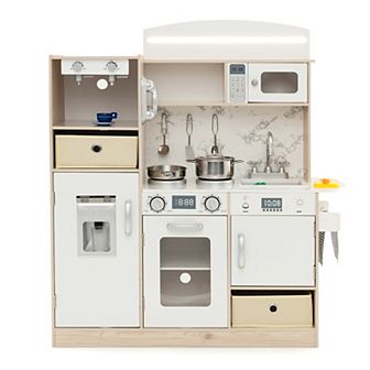 Kids Kitchen Playset With Adjustable Led Lights Removable Fabric Bins