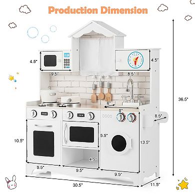 Wooden Kids Kitchen Playset with Washing Machine and Storage