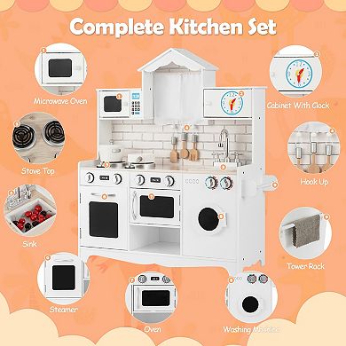 Wooden Kids Kitchen Playset with Washing Machine and Storage