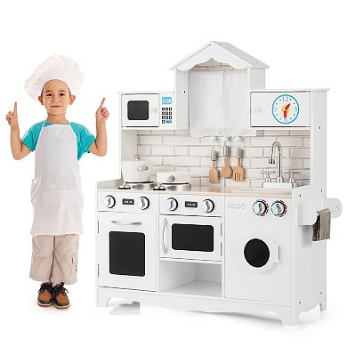 Wooden Kids Kitchen Playset with Washing Machine and Storage