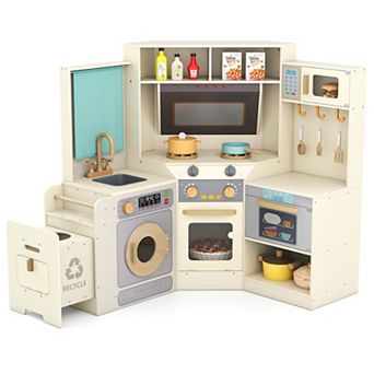 Corner Play Kitchen 46 Inch with Lights Sounds and Pull Out Trash Can