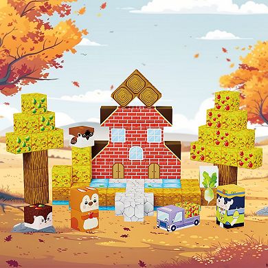 PicassoTiles 90 PC Farm Harvesting Theme Mix and Match Magentic Building Blocks for for Kids 3+