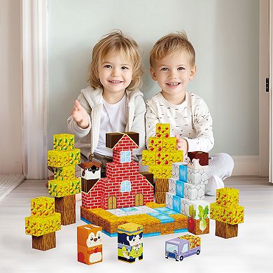 PicassoTiles 90 PC Farm Harvesting Theme Mix and Match Magentic Building Blocks for for Kids 3+