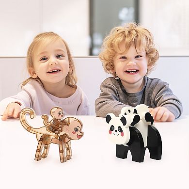 PicassoTiles 4 PC Panda & Monkey Parent and Baby Characters Themed, Magnetic Tiles for Kids 3+