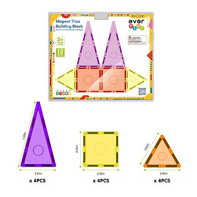 EverPlay 12 PC Magnetic Tiles, Magnetic Building Blocks for Kids, Magnet for Kids 3+
