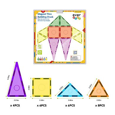 EverPlay 24 PC Magnetic Tiles, Magnetic Building Blocks for Kids, Magnet for Kids 3+