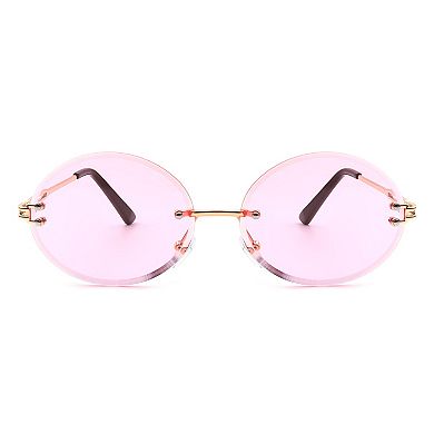 Rimless Retro Round Tinted Vintage Fashion Sunglasses