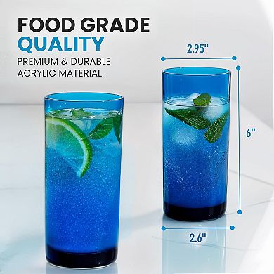 Zulay Kitchen Acrylic Glasses Drinkware - 6 Piece Unbreakable Plastic Tumblers 16oz
