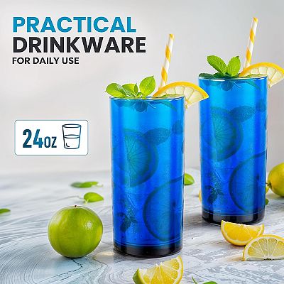 Acrylic Glasses Drinkware - Set of 6 - 16oz - Dark Blue