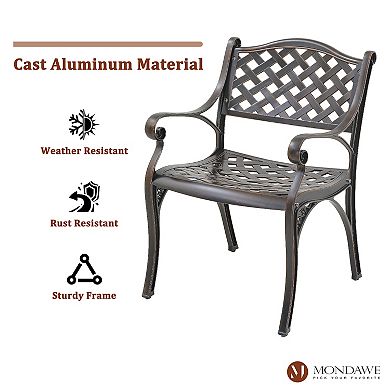 Mondawe Cast Aluminum Stationary Dining Chairs Hollow Oblique Grid Shape Chairs（Set of 2）