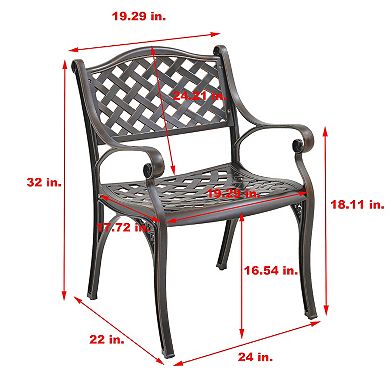Mondawe Cast Aluminum Stationary Dining Chairs Hollow Oblique Grid Shape Chairs（Set of 2）