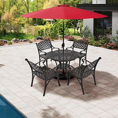Mondawe Cast Aluminum Stationary Dining Chairs Hollow Oblique Grid Shape Chairs（Set of 2）