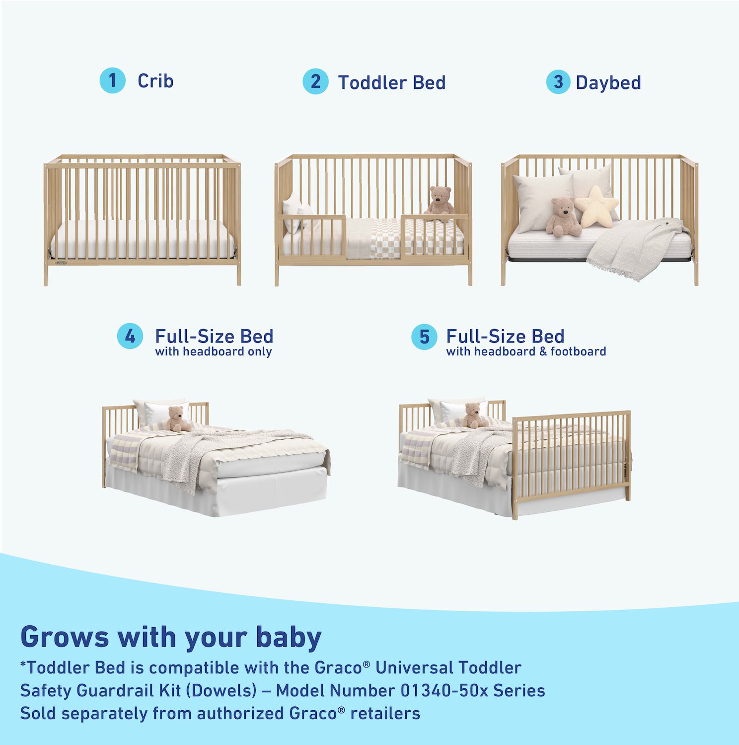 Graco Teddi 5-in-1 Convertible Crib With Drawer - Driftwood