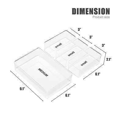 Sorbus 4-Piece Clear Acrylic Office Drawer Organizer Set - Perfect for pens, craft supplies & more
