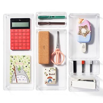 Sorbus 6-Drawer Clear Plastic Organizer Set for Pens, Pencils, Pushpins and More